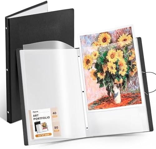 JoyCat Art Portfolio Binder 11"x17",40 Pockets Art Folder with Clear View Pages, 80 Sheets Presentation Binder for Artists and Students (Black)