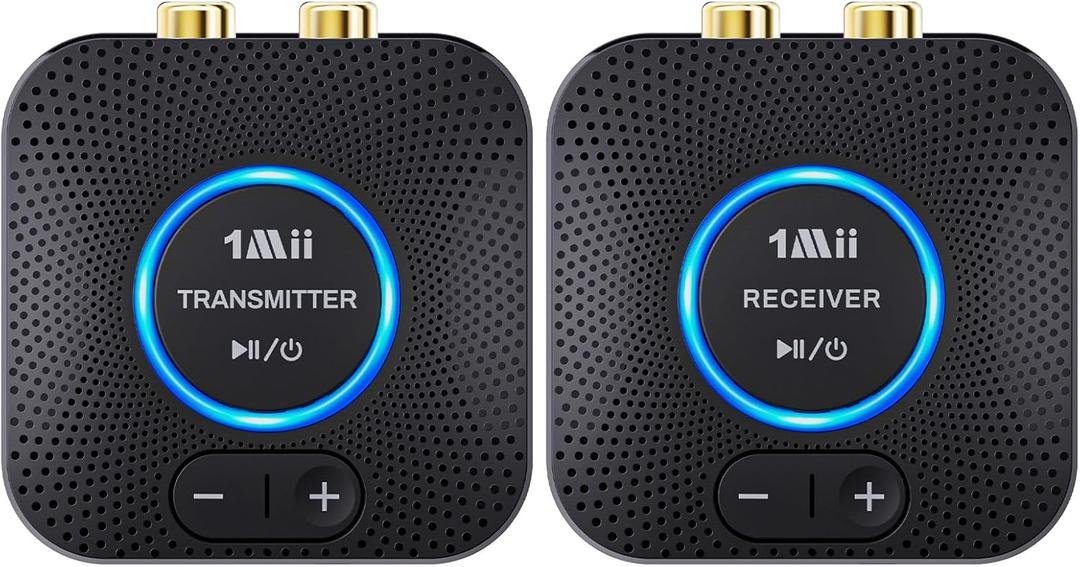 1Mii 2.4GHz Wireless Audio Transmitter Receiver Set (1 TX+1 RX) for TV, 262Ft/80M Long Range 25ms Low Latency with AUX RCA in/Out, Wireless Audio Adapter for TV PC Powered Speaker Amplifier Soundbar