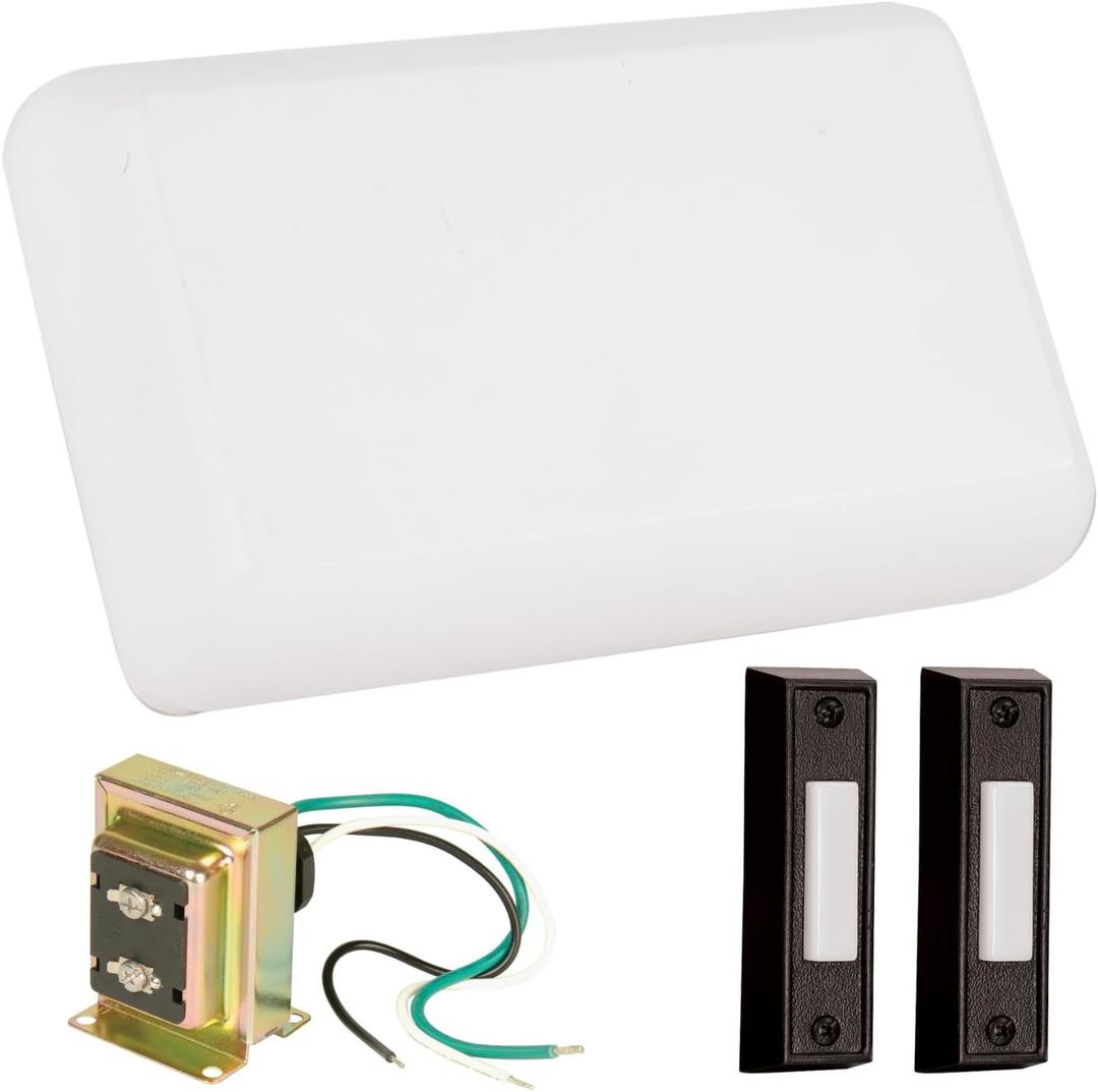 Craftmade Lighting CK1001-W Builder - 8.38 Inch Chime Kit with 2 Black Buttons and T1610 Transformer, White Finish