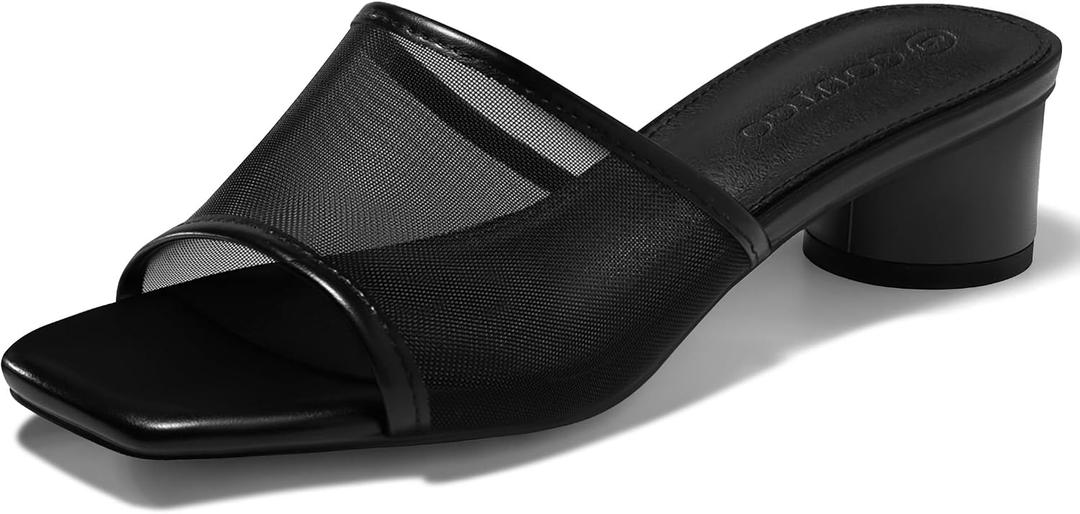 Coutgo Women's Square Open Toe Chunky Heel Slide Sandals, 9