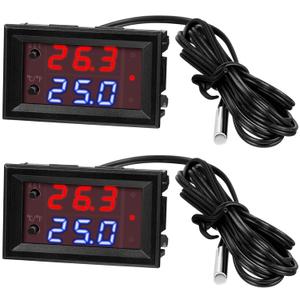 2 Pieces 12V Electronic Temperature Controller Programmable -50 to 110 Degree Celsius Heating/Cooling Thermostat Control Switch Module Ntc Waterproof Sensor Probe Dual Color LED Display Monitor
