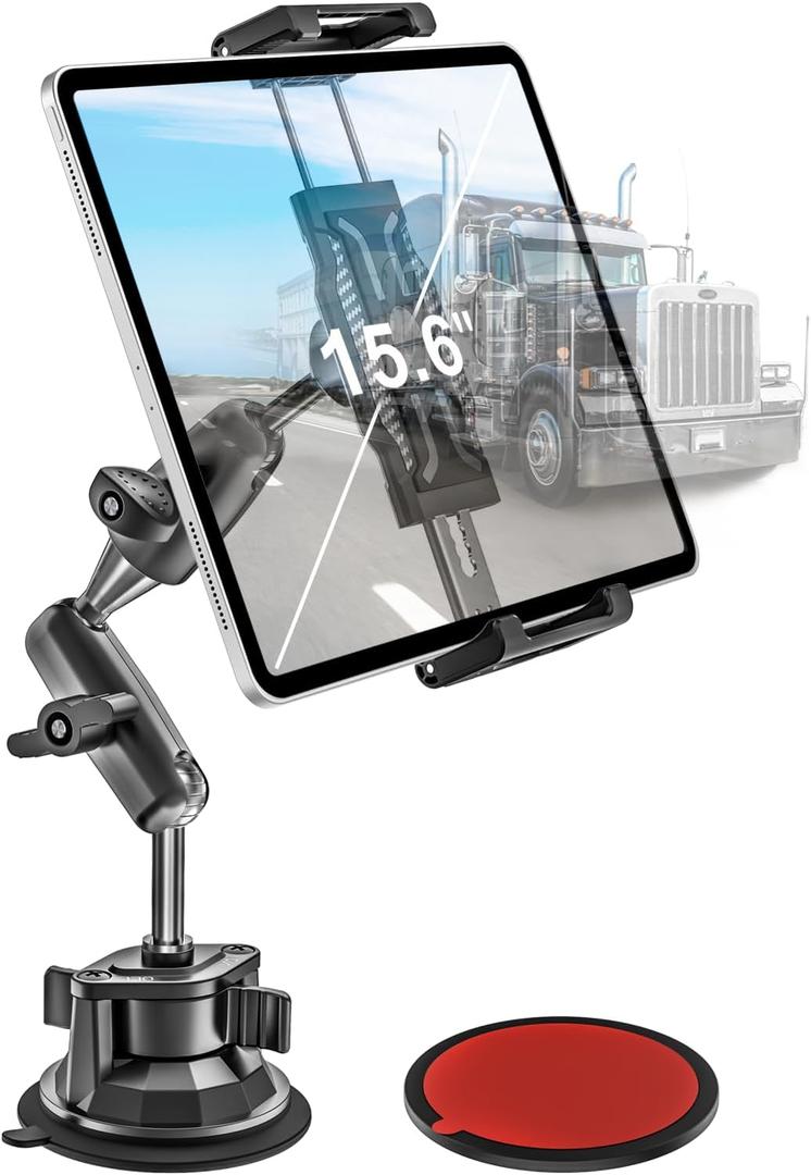 woleyi Tablet Holder for Car Truck Heavy Duty Suction Cup [Large Clamp] [Thick Case Friendly] Tablet Mount for Windshield, Dashboard, Window, for iPad Pro Air Mini, iPhone, Galaxy Tab, 6-15.6 Devices