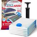 5 Pack Large Vacuum Storage Bags for Comforters, Blankets & Clothes  Vacuum Sealed Compression Bags with Hand Pump  Space Saver Storage Bags for Bedding, Moving, Travel & Organization