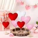 Wenqik 7 Pcs Valentines Day Decorations Velvet Flocked Heart Table Decor Heart Shape Tabletop Centerpiece Tall Standing Wooden Sign Valentines Day Decor for Home Office Shelf Mantel(Pink, Red, White)