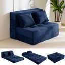 MAXYOYO Convertible Sofa Bed, Fold Out Loveseat Sleeper Sofa with Pillow, 4 in 1 Tufted Folding Couch Bed Foam Floor Couch, Lazy Chair for Living Room Bedroom Guest Room, Navy