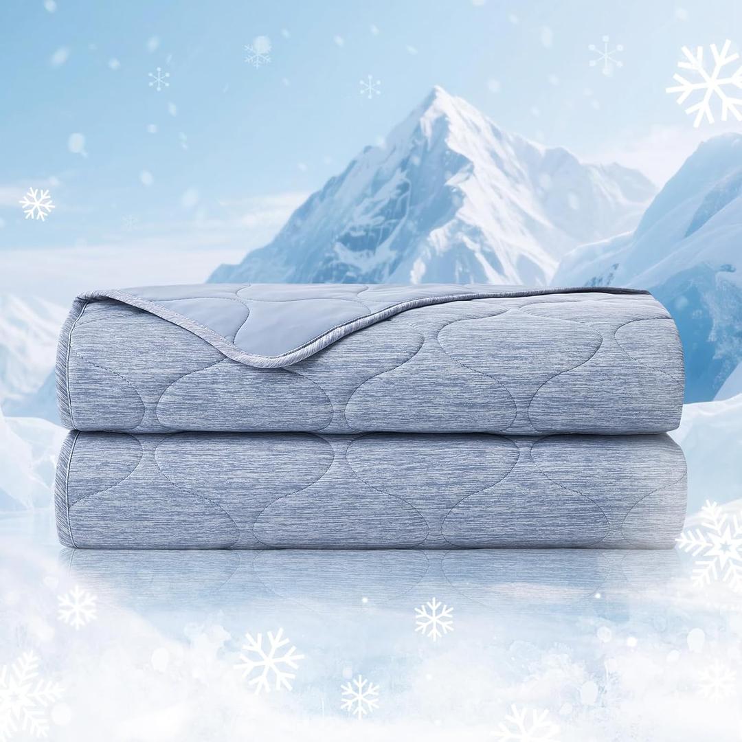 Cozy Bliss Cooling Dual-Sided Blanket for Hot Sleepers, Q-Max>0.46 Lightweight Soft Breathable Bed Blanket, Double Side Cooling Throw for Night Sweats (Denim Blue, 60"x80")