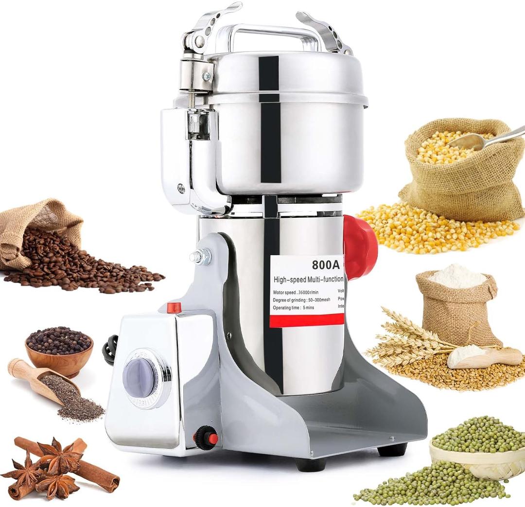 BIDTOOL Electric Grain Mill Grinder 800g Stainless Steel Pulverizer 36000r/min Highspeed Grain Mill 1800W Dry Material Grinding Machine 270° swingable Superfine powder for Home and Commercial