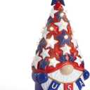 DN DECONATION 4th of July & Memorial Day Decorations with Lights, Patriotic Gnome Decor Lighted Red Blue Independence Day Tabletop Decor USA Resin Gnome with Stars Gifts for Table Tiered Tray