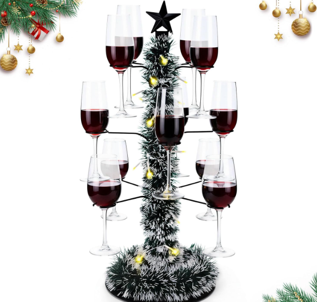 Afarnook Christmas Cocktail Tree Stand for Drinks 3 Tier 12 Holders Champagne Drink Tree Tower Margarita Stand for Christmas Glass Holder for Party, Birthday, Housewarming Gift(Black)