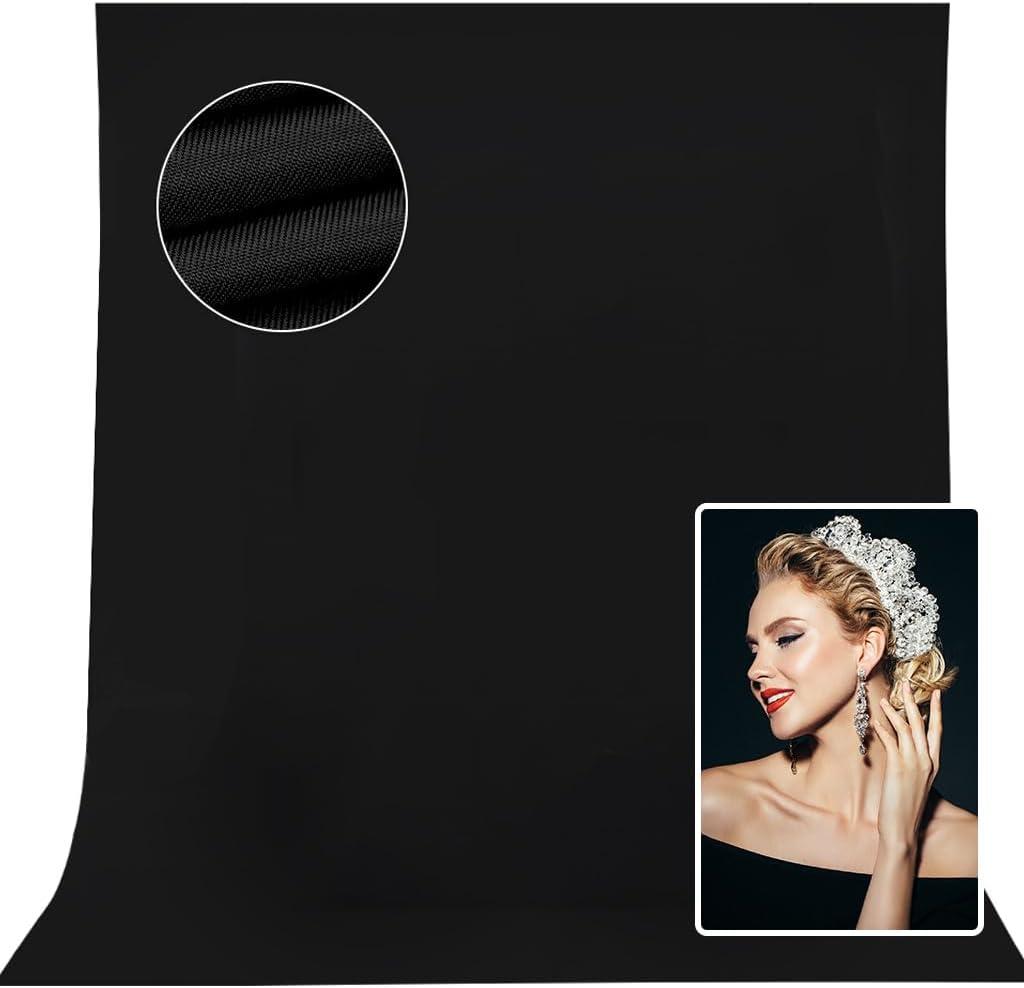 10x8ft Black Backdrop Background for Photography, High Density Polyester Fabric Photo Backdrop Curtain for Portrait Photoshoot, Party and Video