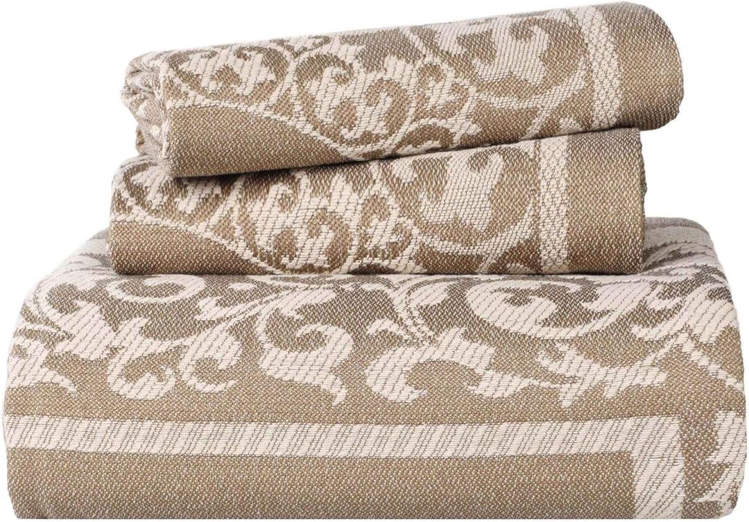 Superior Cotton Blend Bedspread Set, Includes Oversized Bedspread and 2 Matching Pillow Shams, Light Weight Blanket, Bedding Decor, Jacquard Vintage Floral Mandala, Lyron Collection, King, Taupe
