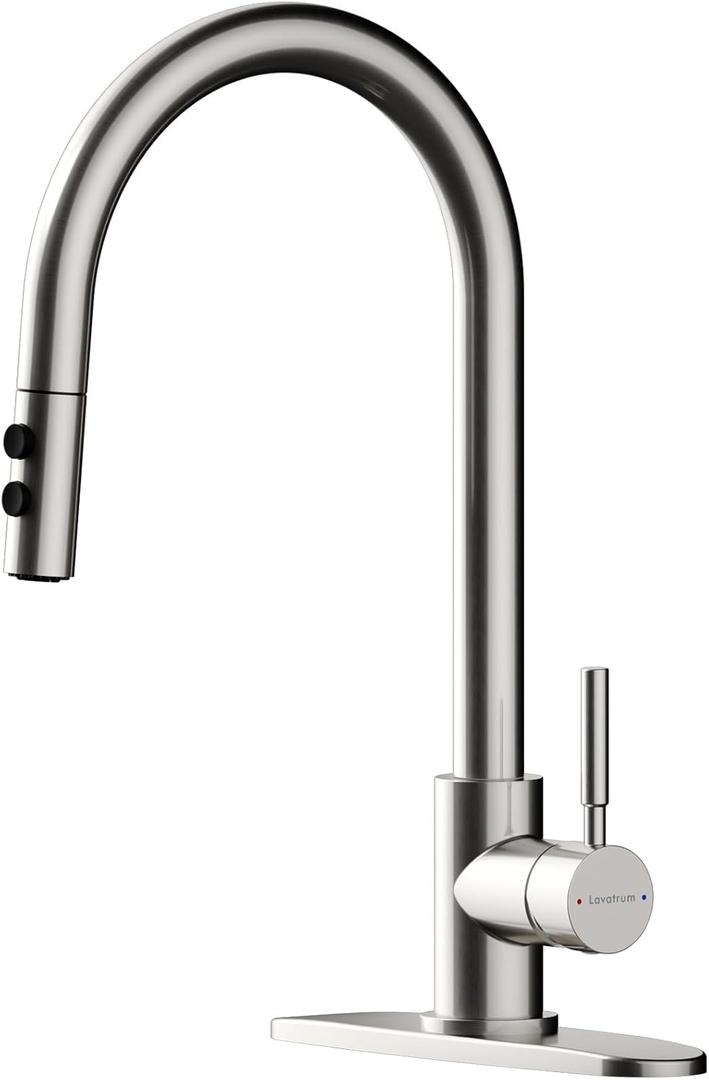 Brushed Nickel Kitchen Faucets with Pull Down Sprayer 17 Inch Single Handle 1 or 3Holes High Arch Kitchen Sink Faucet