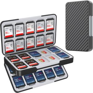 HEIYING SD Card Holder for Memory SD and TF Cards, Portable Case Compatible with 40 SDXC SDHC and 40 TF Card Slots (Carbon Fibre Black)