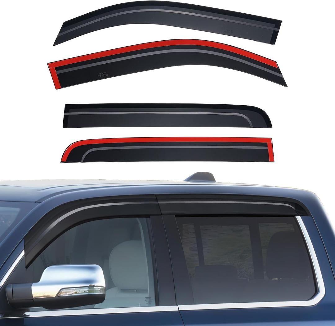 JOYTUTUS Vent Visor Compatible with 2019-2026 Ram 1500 Crew Cab, Only for New Body Style, Low Profile Outside Mount Car Window Rain Guards Deflectors, Vent Shades Accessories