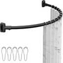 ENJOYBASICS Curved Shower Curtain Rod with Shower Rings, Adjustable Round Bathroom Rod for Extra Space, Rustproof, Need to Drill, Matte Black, 35-77 Inches
