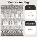 Art&Tuft 6x9 Area Rug, Super Soft Ultra-Thin Moroccan Washable Rug, Anti-Slip Backing Rugs for Living Room, Foldable Geometric Machine Washable Area Rug(6'x9', Black)