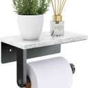 Gypie Marble Toilet Paper Holder with Shelf, 304 Stainless Steel Screw Wall Mounted, Tissue Roll Holder for Bathroom Washroom Matte Black