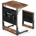 Folding TV Tray Table, Large Size C-Shaped Side Table for Couch and Bed, Slide Under Sofa Side Table with Storage Bag - Sturdy Metal Frame Tray for Living Room, Bedroom, Home & Office (Rustic Brown)