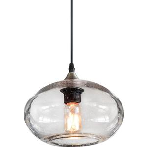 ARIAMOTION Pendant Lights Kitchen Island Hand Blown Glass Hanging Light Fixtures Modern Rustic Clear Seeded Bubble Sink Coffee Table Bedroom Dining Room Oval Lamp 9.4 inch Diam