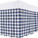 Bed Skirt Navy Plaid Bed Skirt 16 Inch Drop Buffalo Check Geometric Checker Pattern Elastic Wrap Around Bed Skirt Dust Ruffle for Queen Size Bed