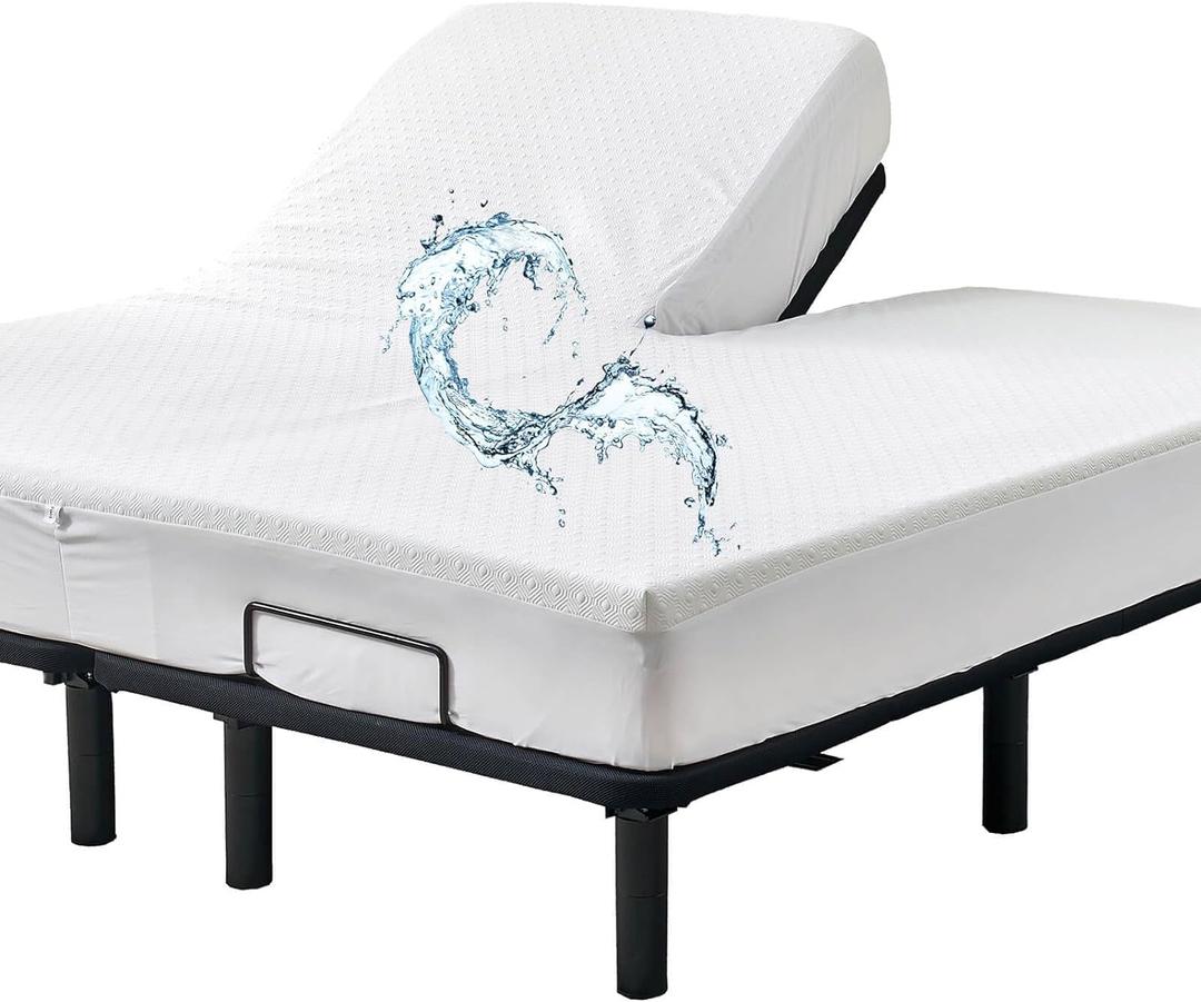 Bamboo Viscose Cooling Split Top King Mattress Protector for Adjustable Bed with Upper Flex Waterproof Fitted Sheet Style Matress Cover 32-34" Split from Head
