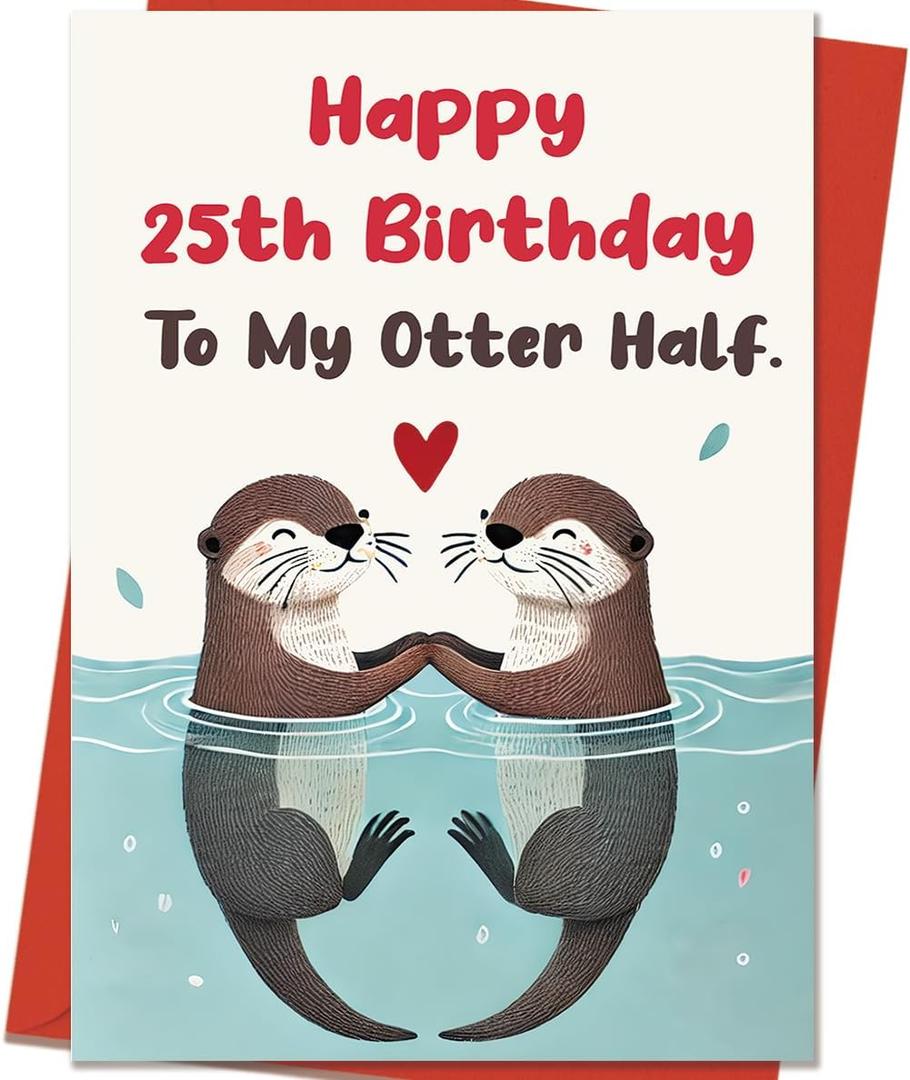 3 x 25th Birthday Card Gifts for Him Her | Romantic Otter 25 Year Old Birthday Decorations for Women Men Husband Wife