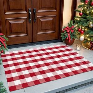 KILOCOCO Buffalo Plaid Rug 4x6 ft Christmas Decor Red and White Rugs Washable Checkered Rug Layered Front Door Mat for Porch Farmhouse Entryway Patio Outdoor Indoor Carpet
