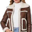 DIASHINY Women's Faux Shearing Fur Winter Coat Warm Thick Fur Lined Faux Leather Jacket (038 Brown)