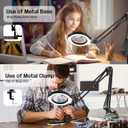 10X Magnifying Glass with Light and Stand, 5 Color Modes Stepless Dimmable LED Lighted Desk Lamp, Hands-Free Mag Desk Lamp with Clamp for Craft Hobby Painting Sewing Close Work Repair