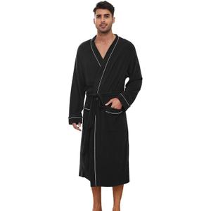 U2SKIIN Mens Bathrobes 100% Cotton Terry Cloth Robe, Soft Lightweight Long Spa Bathrobe for Men (Large-X-Large, Black)