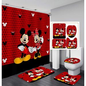 4Pcs Shower Curtain Set with Non-Slip Rugs, Toilet Lid Cover and Bath Mat, Waterproof Polyester Fabric Bathroom Curtain with 12 Hooks, 72 x 72inch