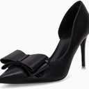 Womens Bow Heels Closed Pointed Toe Dress Shoes Stiletto Slip on Wedding Pumps (8.5, Black)