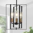 Black Gold Modern Chandeliers for Dining Room, Farmhouse 3 Light Entryway Pendant Light Adjustable Geometric Industrial Rustic Foyer Hanging Chandelier for Kitchen Island Living Room Hallway