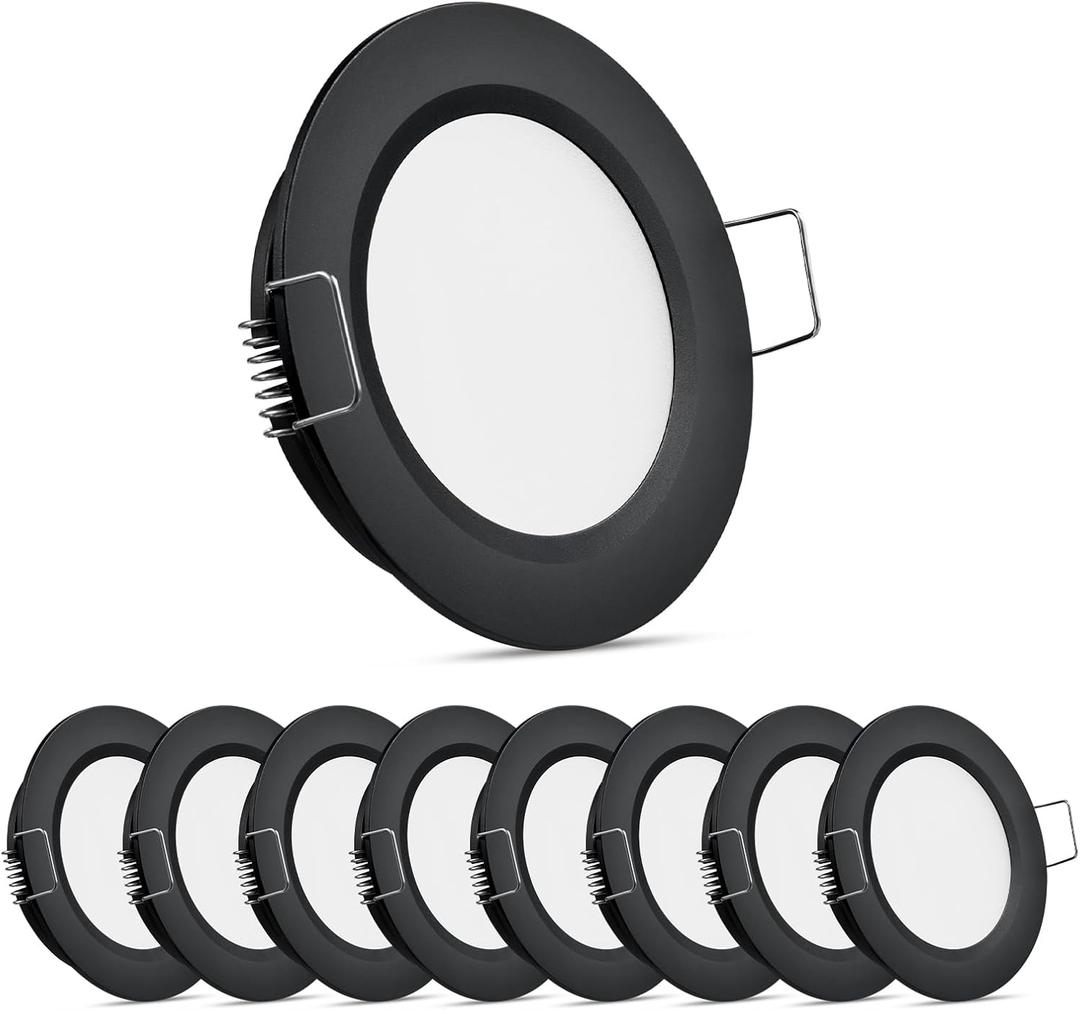 8 Pack 12 Volt LED Puck Light RV Recessed Mount Ceiling Light 2.75 12V Down Light for Camper Van Truck Boat Interior Ceiling Kitchen Cabinet Lighting CRI 93 (Black/Cool White)