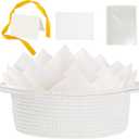 woric Woven Basket Gift Basket Storage Baskets Picnic Baskets with Handles for Wedding Gifts Empty Graduation Gifts Stuffers Baby Shower Toy (White 12"X 8" X 5" with Gift Bag Card Ribbon Tissue Paper)