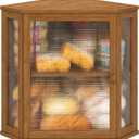 Corner Bread Box for Kitchen Counter, Bamboo Wood Large Capacity Bread Storage Bin with Acrylic Wavy Door Panel (Brown, Extra Large)