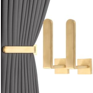 2 Pack Metal Curtain Holdbacks Modern Curtain Tiebacks L Shaped Curtain Hooks for Wall Curtain Pull Backs Curtain Holders Curtain Tie Backs for Curtains (2, Gold)