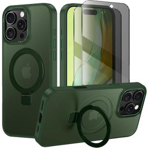 Lamcase for iPhone 16 Pro Max Case, Compatible with MagSafe, with Privacy Screen Protectors X2, [Magnetic Invisible Stand] [Camera Protection] Shockproof Slim Translucent Matte Phone Case, Green