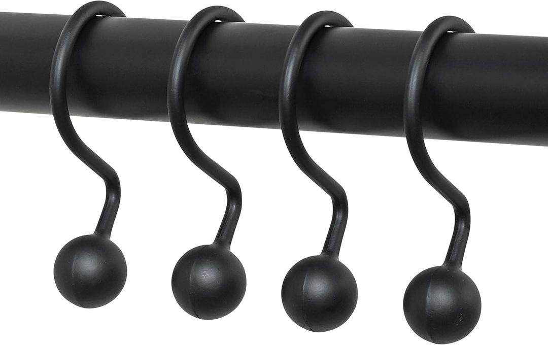 Zenna Home NeverRust Rustproof Aluminum Shower Curtain Hooks, Durable Smooth-Glide Shower Rings for Curtain, Elegant Corrosion-Resistant Shower Rings, Set of 12, Matte Black