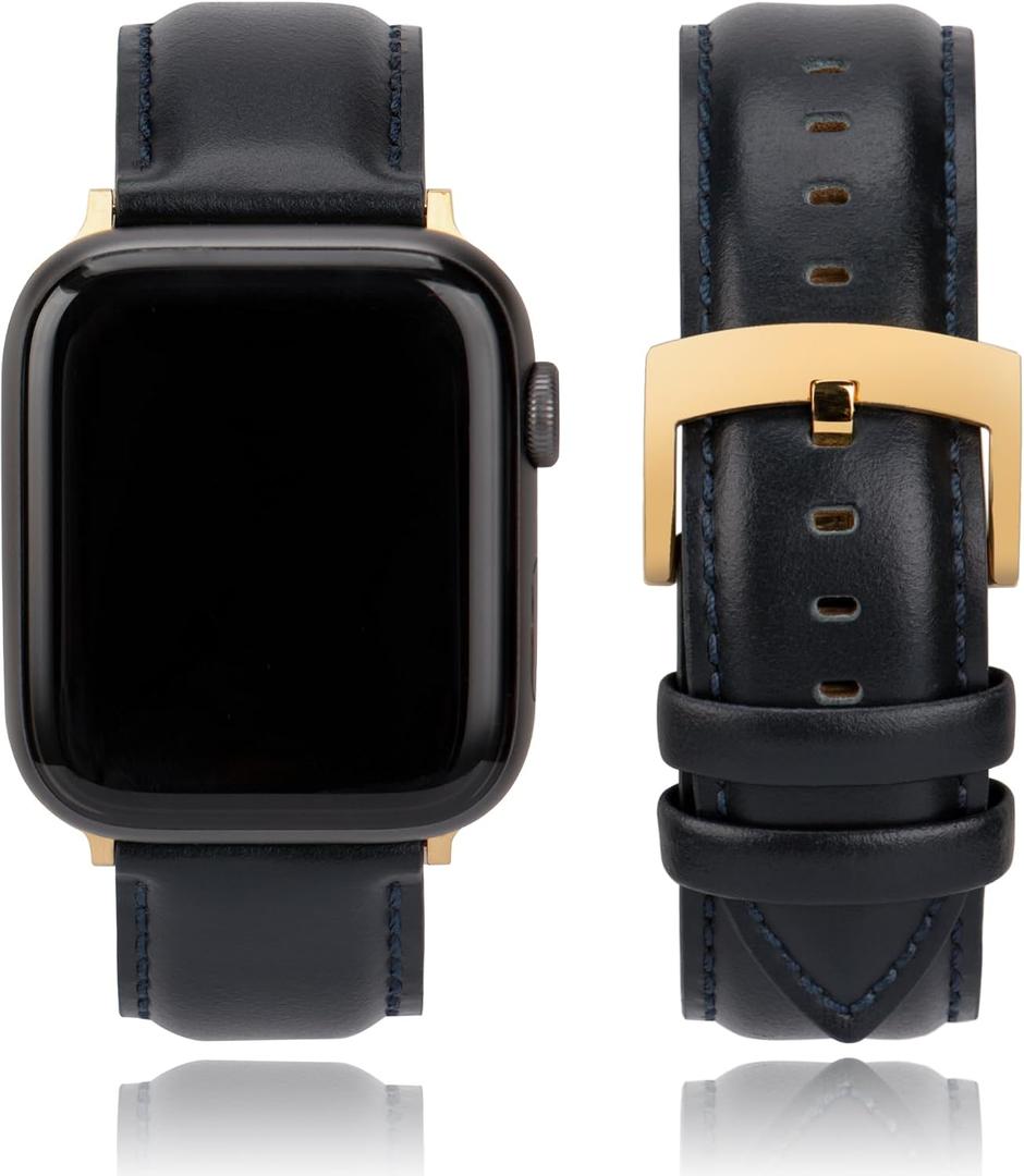 Leather Watch Bands Compatible with Apple Watch 49mm 46mm 45mm 44mm 42mm 41mm 40mm 38mm, Elegant Top Grain Leather Replacement Strap for iWatch Series 11 10 9 8 7 6 5 4 3 2 1 SE/Ultra 3 2 1