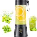Portable Blender Personal Size Blender - 12 Oz Travel Cup Make Shakes and Smoothies, Cordless & USB Rechargeable, Freshly Squeezed in Picnic/Sports/Office (Black)