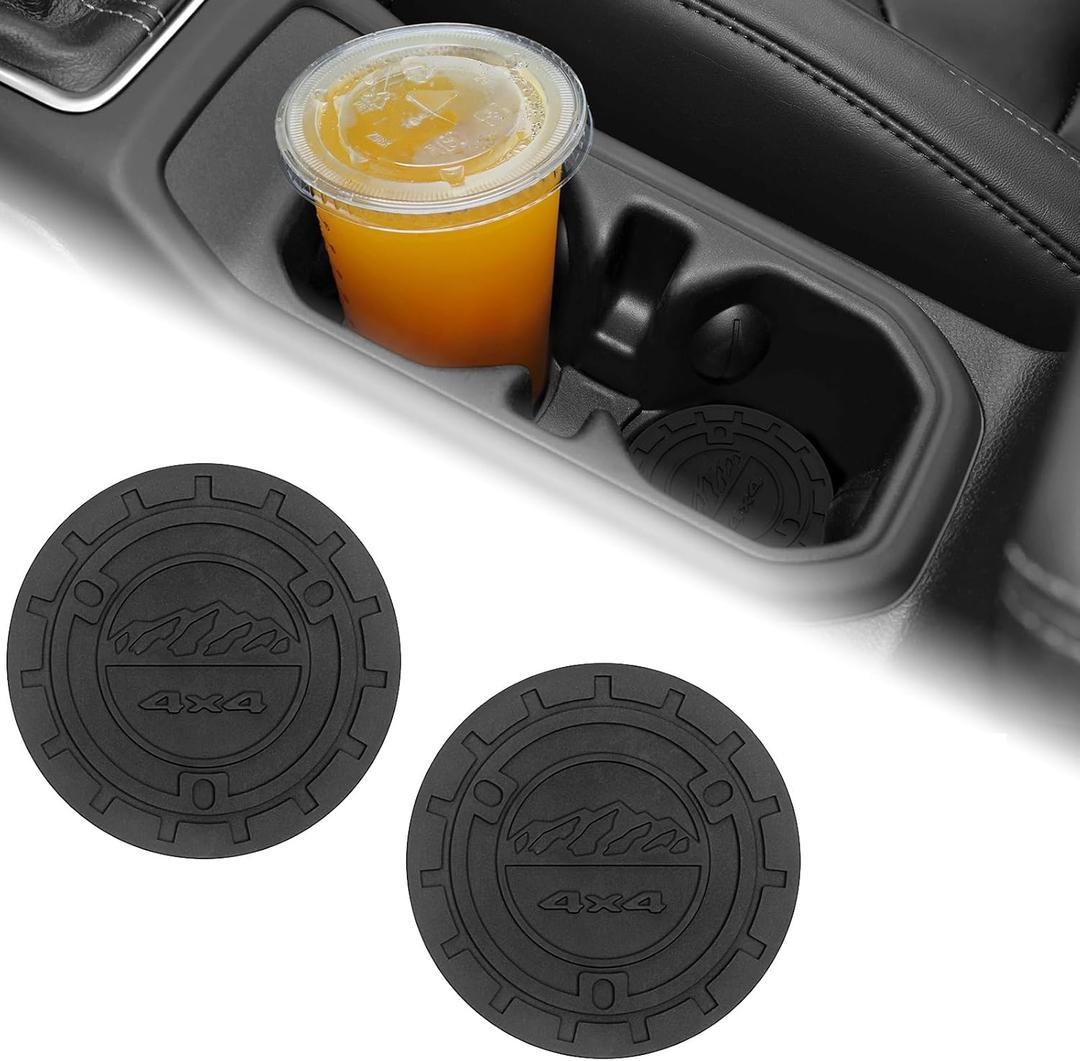 2PCS Auto Car Truck SUV Cup Holder Mat for Jeep Wrangler JL JK JLU&Gladiator JT Accessories,Silicone Cup Inserts Interior Mats (Black)