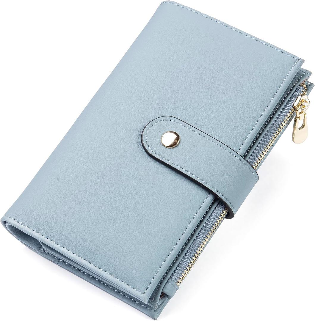 Womens Wallet RFID Blocking Vegan Leather Trifold Clutch Credit Card Holder Ladies Travel Wallet Purse with Pen Holder (1 U Blue)