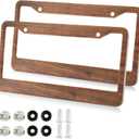 Kigai Brown Wood Pattern License Plate Frames 2PCS Car License Plate Holder with Screw Caps Cover Set Automotive Parts Decoration for US Vehicles (A4)