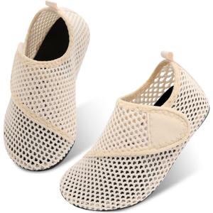 JIASUQI Kids Boys and Girls Summer Athletic Water Shoes Aqua Socks for Beach Swimming Pool (11-11.5 Little Kid, Mesh Beige)