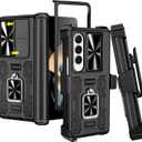 VEGO for Galaxy Z Fold 4 Case with Belt Clip Holster, 360Ring Magnetic Kickstand & Camera Cover & Front Screen Protector, Hinge Protection Shockproof Armor Cover - Black