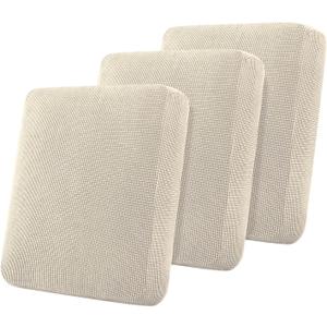 Flamingo P Super Stretch Couch Cushion Covers 3 Piece Set Sofa Seat Slipcovers with Elastic Bottom, Machine Washable Furniture Protector for Pets & Kids (3 Seat Cushion Cover, Biscotti Beige)