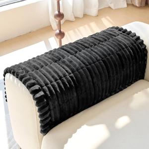 Vctops Set of 2 Faux Fur Couch Arm Cover Back Covers, Non-Slip Chair Arm Covers, Soft Fuzzy Arm Rest Cover for Sofa, Armchair Slipcovers Couch Protector for Dogs Cats (Black,24"x24")