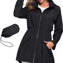 Avoogue Women's Long Raincoat with Hood Outdoor Lightweight Windbreaker Rain Jacket Waterproof (X-Large, Black)