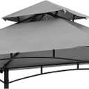 COOSHADE Grill Gazebo Replacement Canopy Roof Outdoor Double Tiered Barbecue Gazebo Top Cover Fit for Model L-GG001PST-F (Grey)